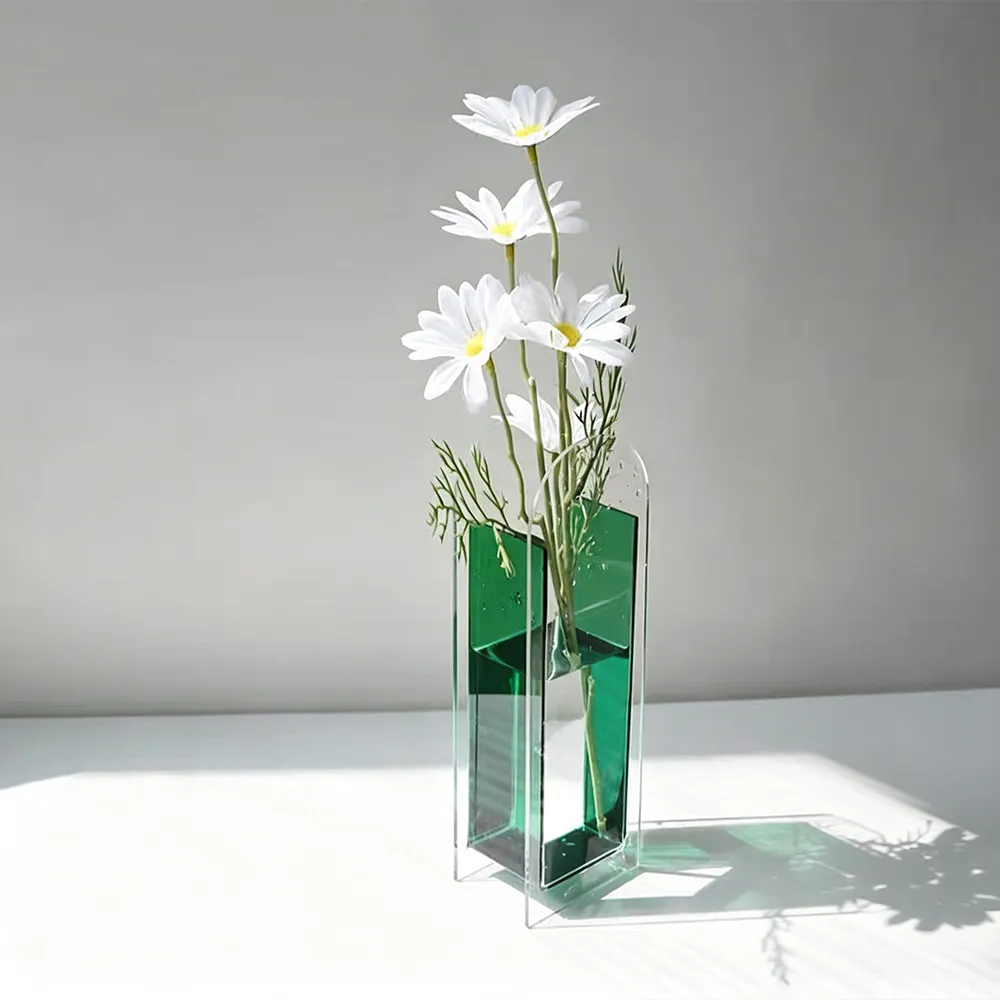 Green & Clear Color-Block Acrylic Arch Vase Modern Art Flower Vase