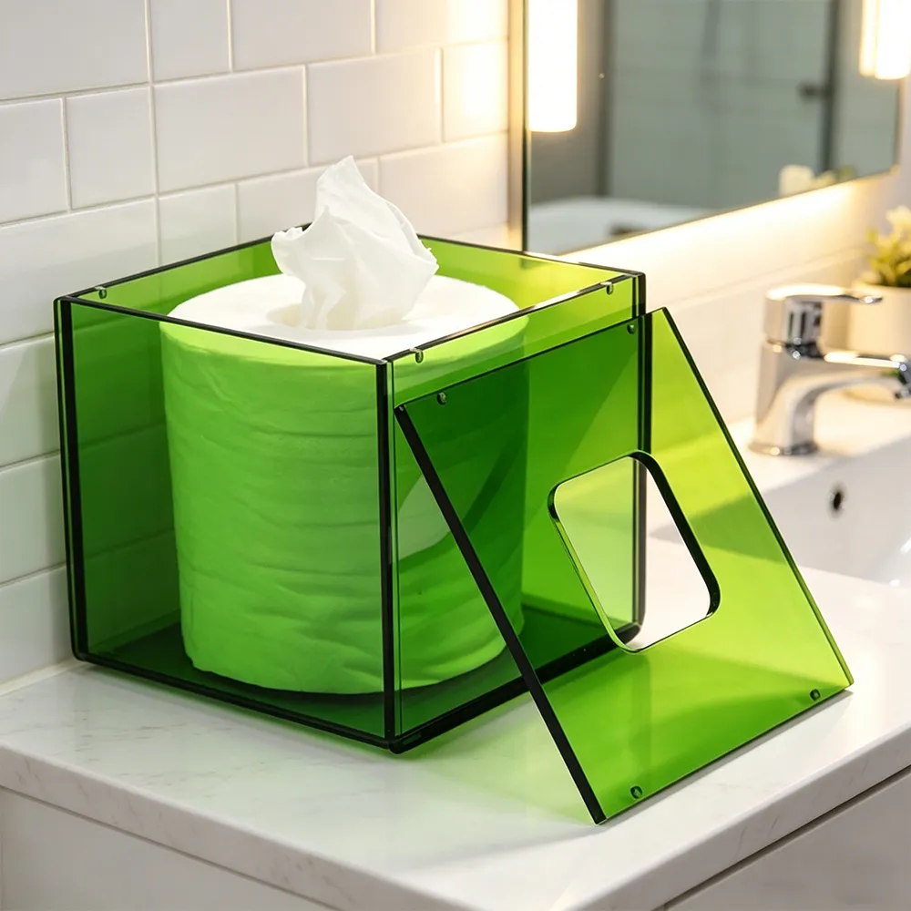 Green Transparent Acrylic Square Toilet Roll Holder Nordic Ins-Style Bathroom Tissue Box.