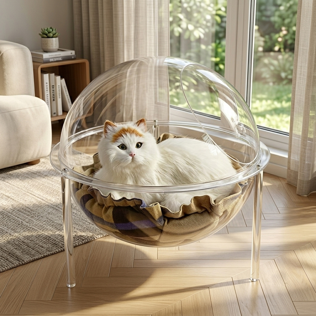 High-end Clear Acrylic Pet Lounge, Seamless Solvent Bonding, Luxury OEM