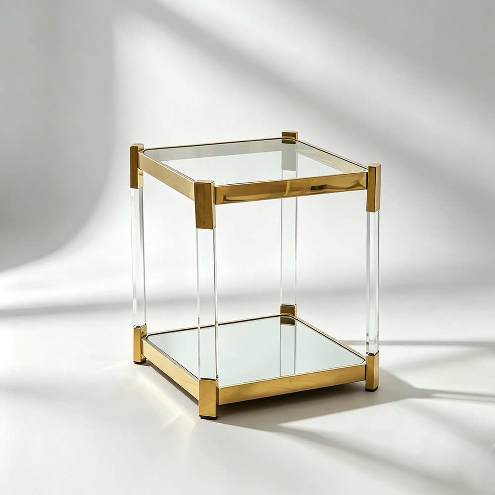 Luxury Acrylic & Gold Square Side Table