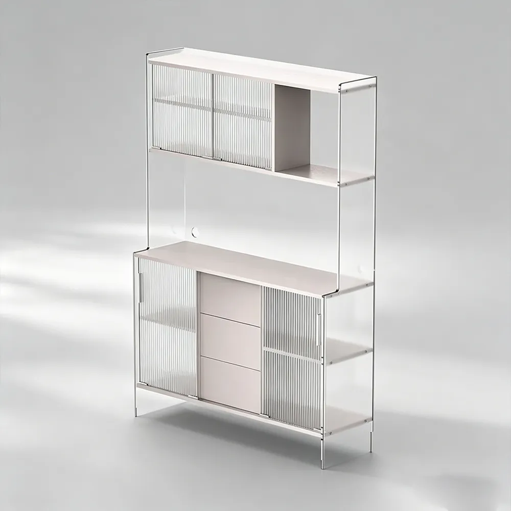Modern Acrylic Ribbed Display Cabinet Multi-Functional Sideboard Storage Unit