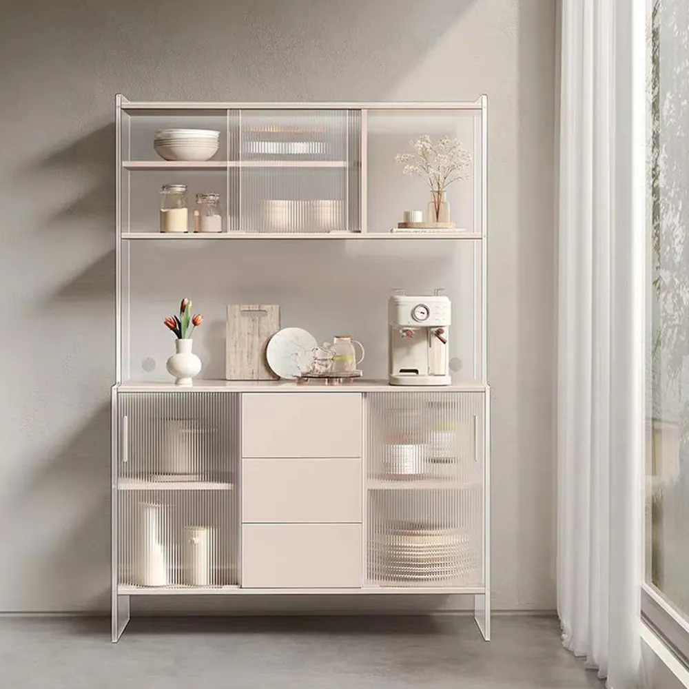 Modern Acrylic Ribbed Display Cabinet Multi-Functional Sideboard Storage Unit.