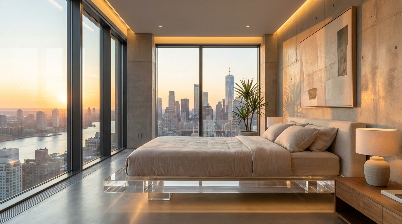 Modern_Minimalist_Acrylic_Floating_Platform_Bed_Penthouse