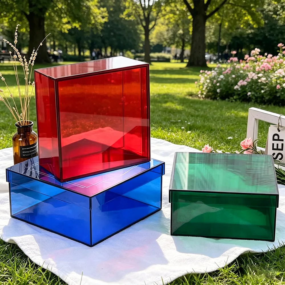 Red Semi-Transparent Acrylic Storage Box Lidded Organizer & Gift Box.