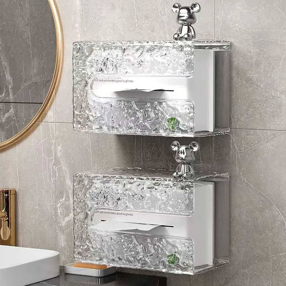Ripple Pattern Acrylic Wall-Mounted Tissue Box Luxury No-Drill Bathroom Napkin Holder.