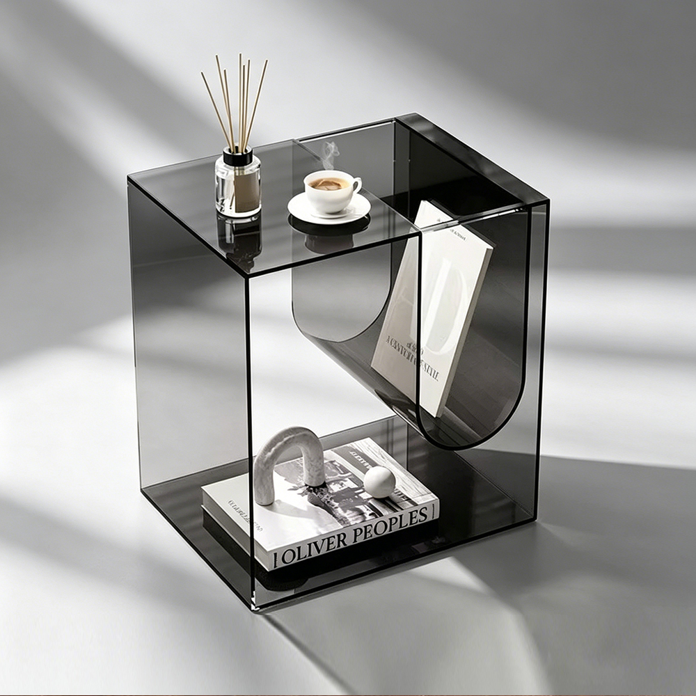 Smoke Gray Acrylic Cube Side Table