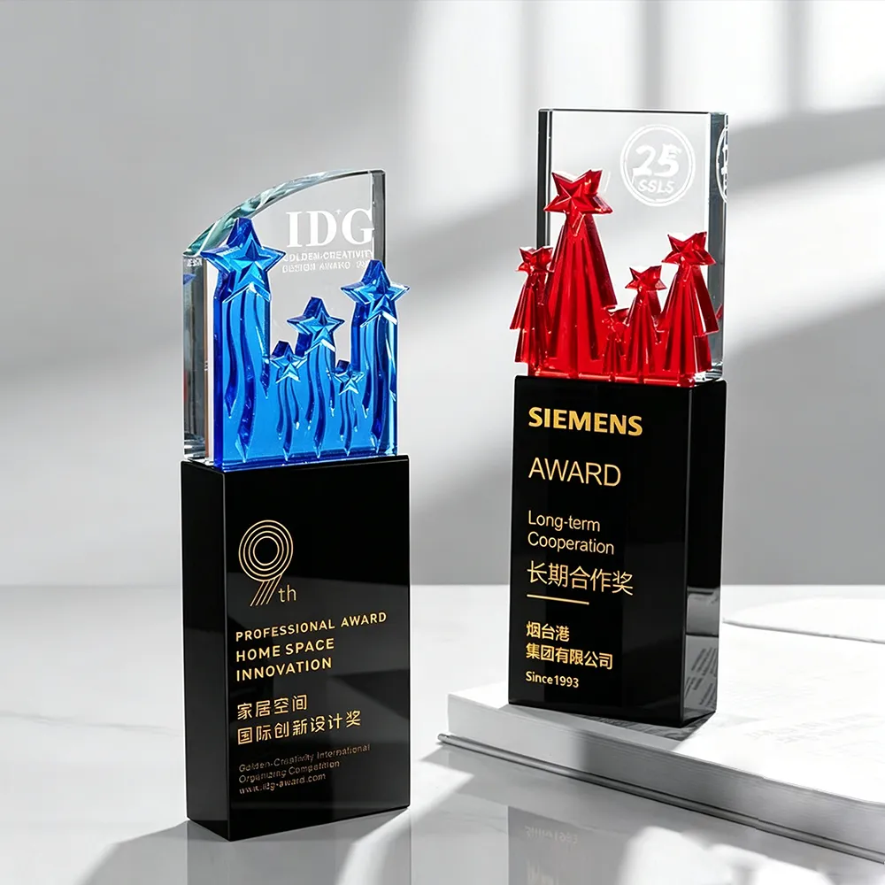 Star-Shaped Acrylic Crystal Trophy Custom Dual-Color Award for Corporate Recognition