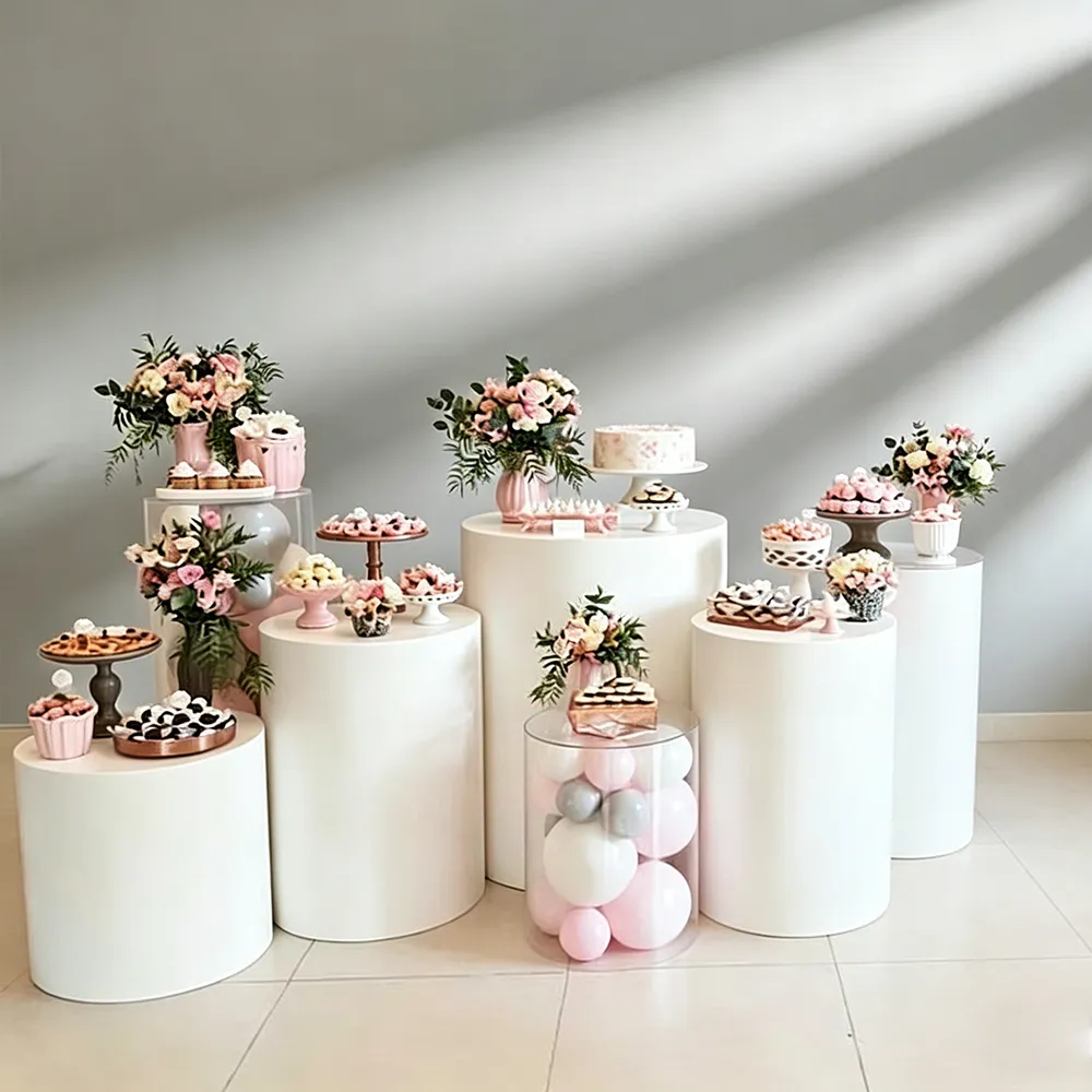 White Acrylic Cylinder Dessert Table Wedding & Event Tiered Display Set.