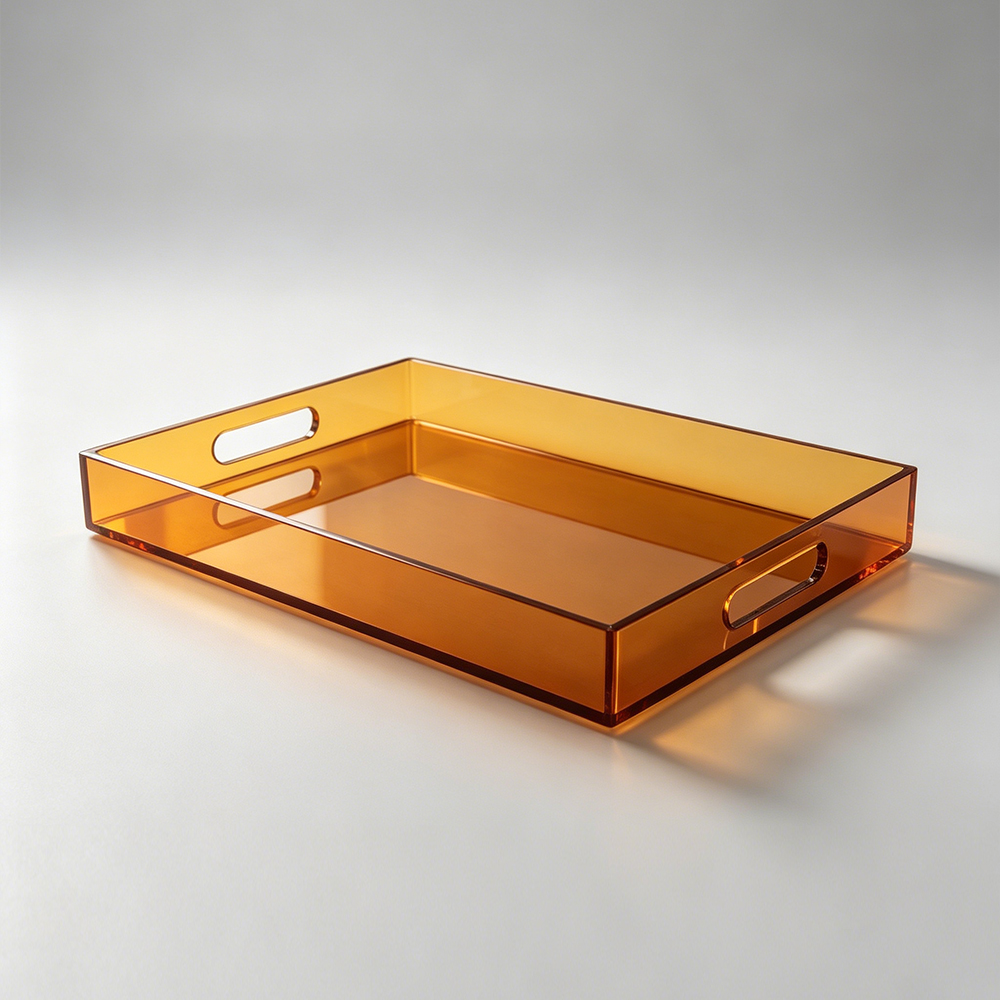Amber Tinted Rectangular Acrylic Vanity Tray With Double Cutout Handles