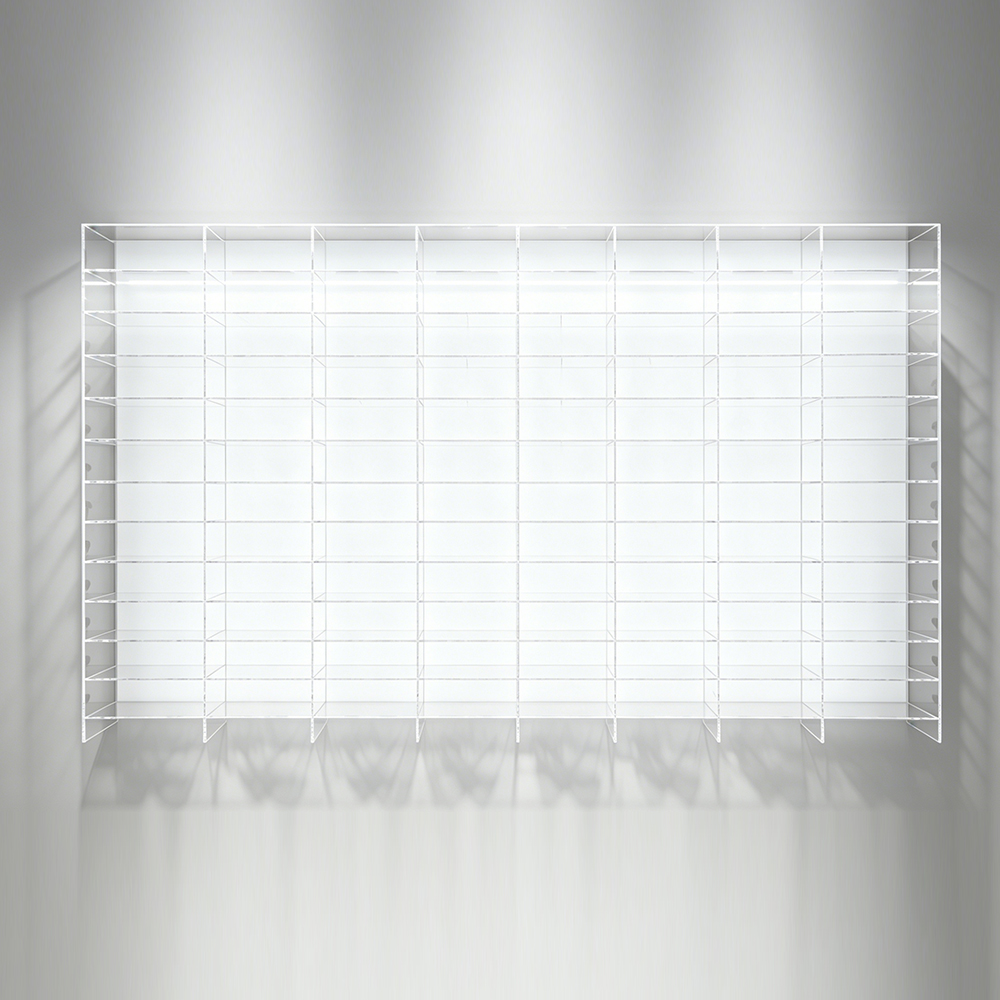 Full-Wall Grid Clear Acrylic Wall Shelf