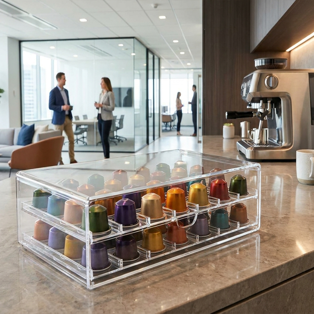 Clear Acrylic Coffee Capsule Organizer with Lid