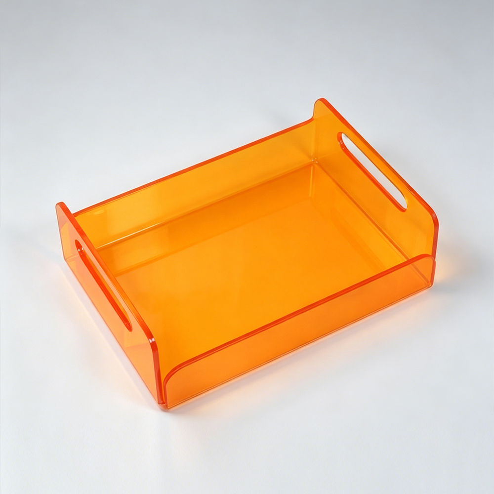 Bright Orange Tinted Hollow Handle Rectangular Acrylic Tray