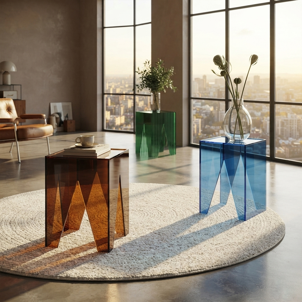 Multi-Color V-Cut Hollow Acrylic Cube Side Table Set