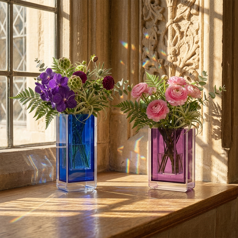 Dual-Layer Square Acrylic Flower Vase
