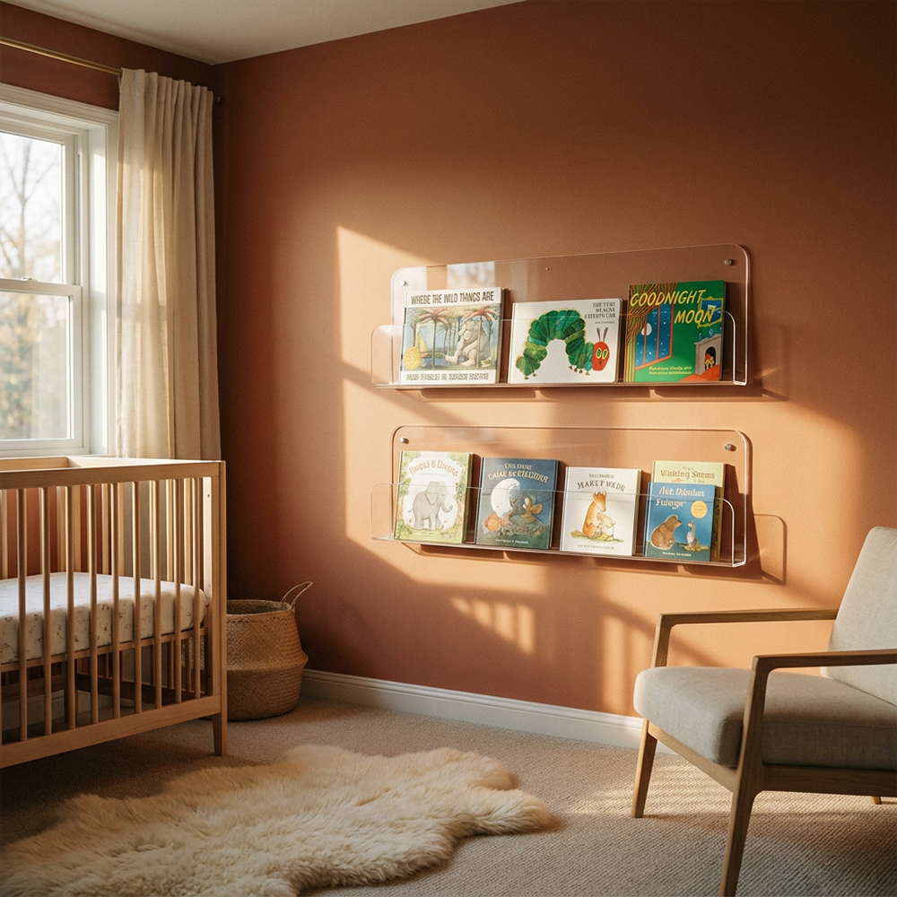 Clear Acrylic Wall Mounted Kids Book Shelf