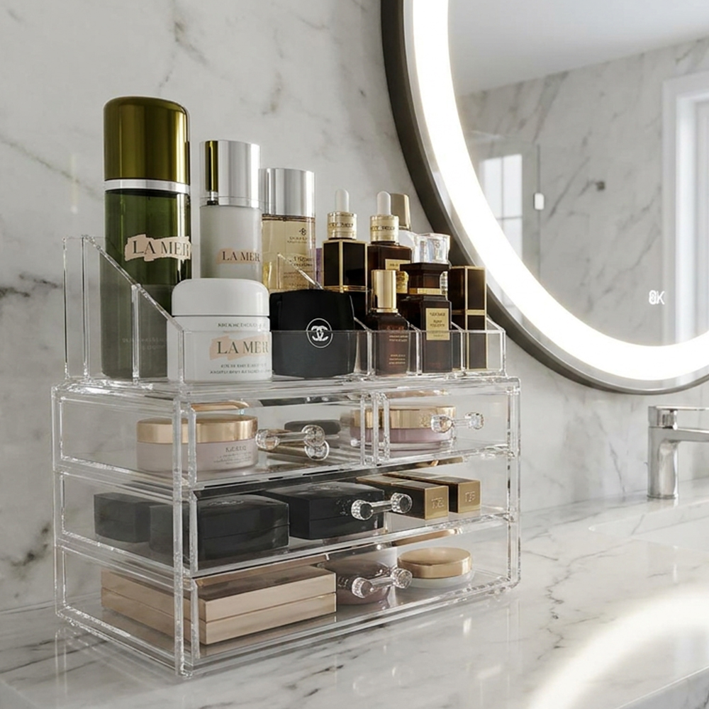 Multi-Tier Clear Acrylic Makeup Organizer with Drawers