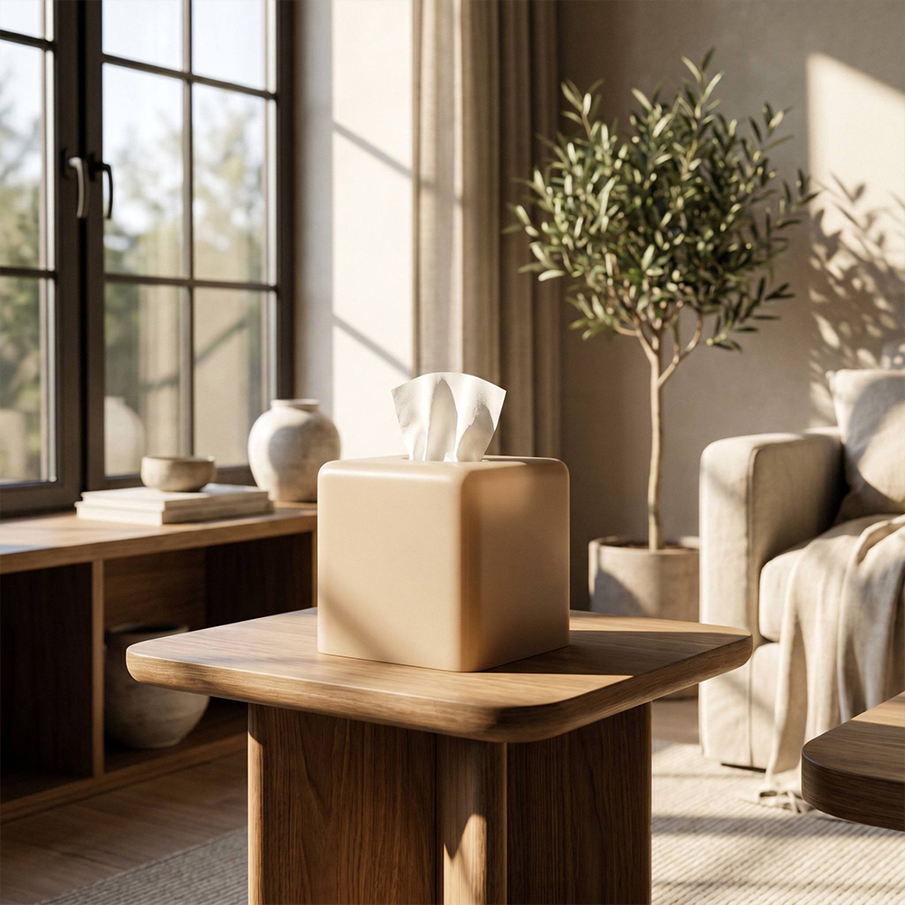 Matte Cream Rounded Solid Acrylic Tissue Cube | Wholesale Modern Living Room Minimalist Napkin Box