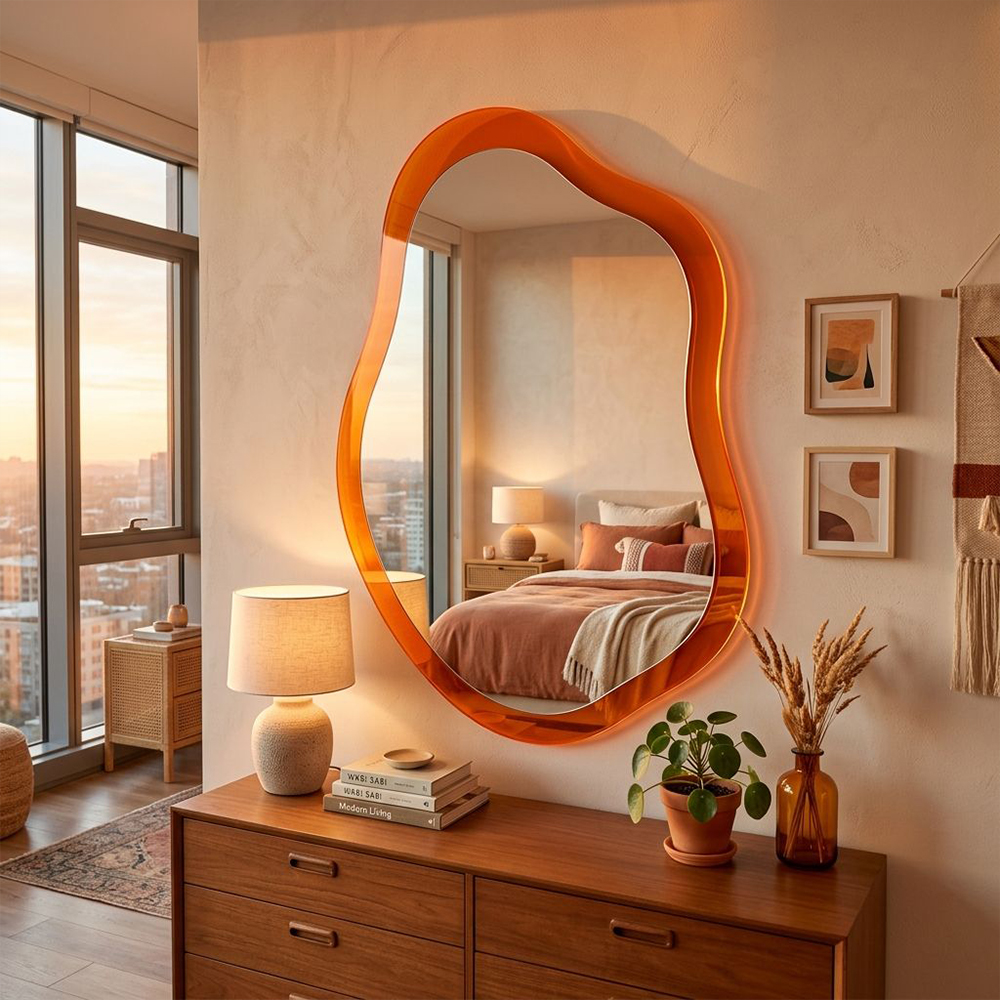 Amber Irregular Wavy Backlit Acrylic Full Length Mirror
