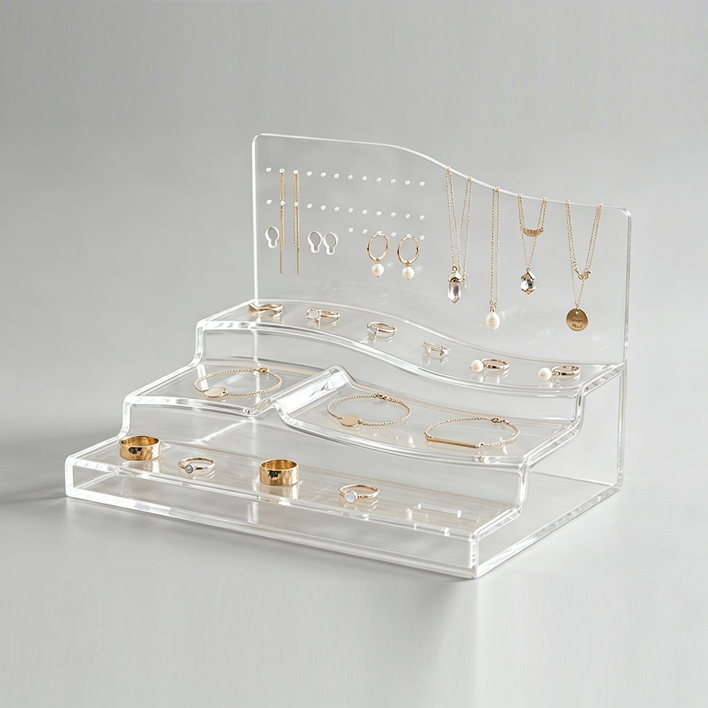 Wave-Shaped Tiered Clear Acrylic Jewelry Organizer