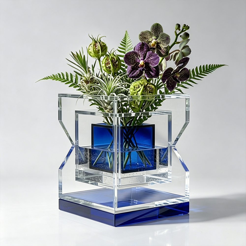 Nested Clear & Blue Acrylic Flower Vase
