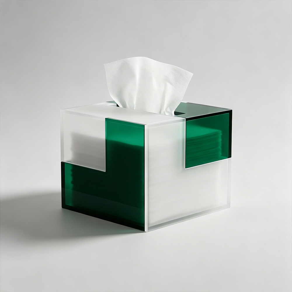Green & White Color Block Geometric Acrylic Tissue Box