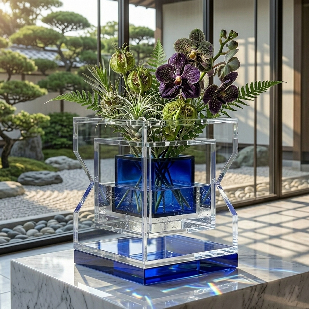 Nested Clear & Blue Acrylic Flower Vase