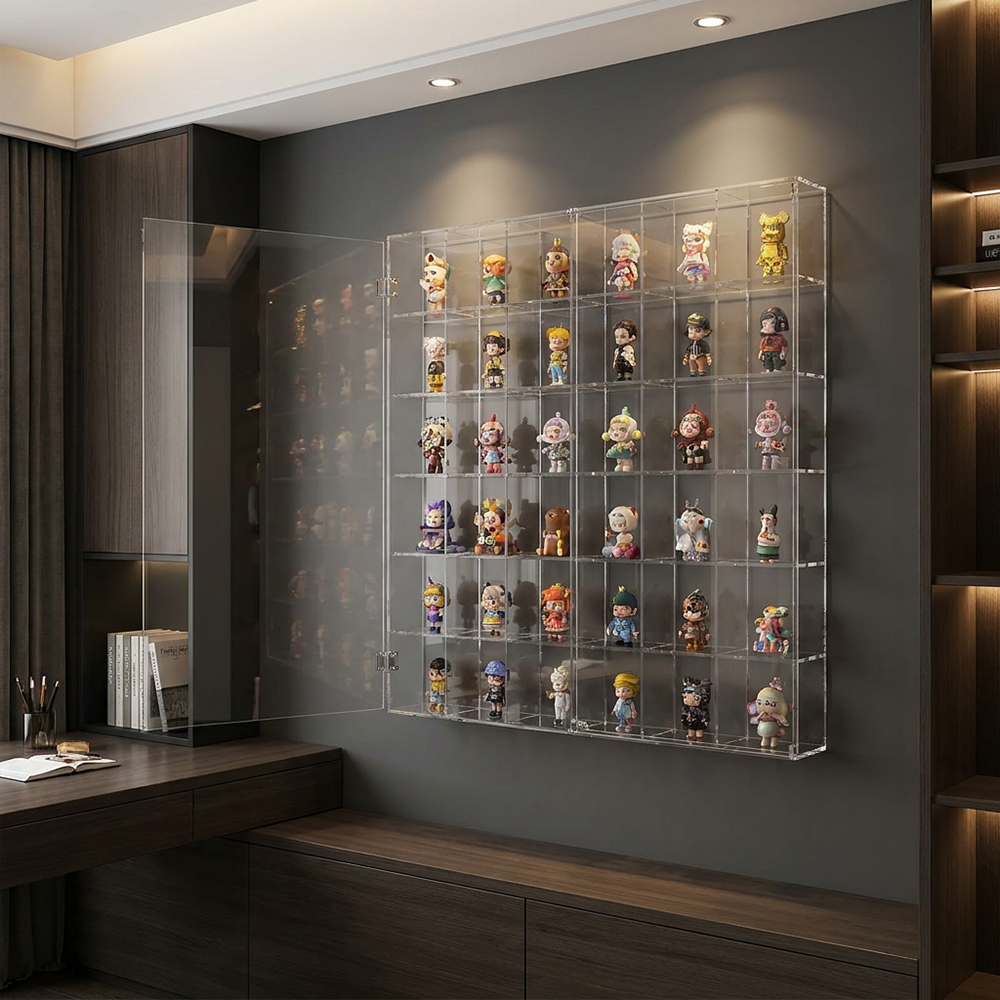 Full-Wall Grid Clear Acrylic Wall Shelf