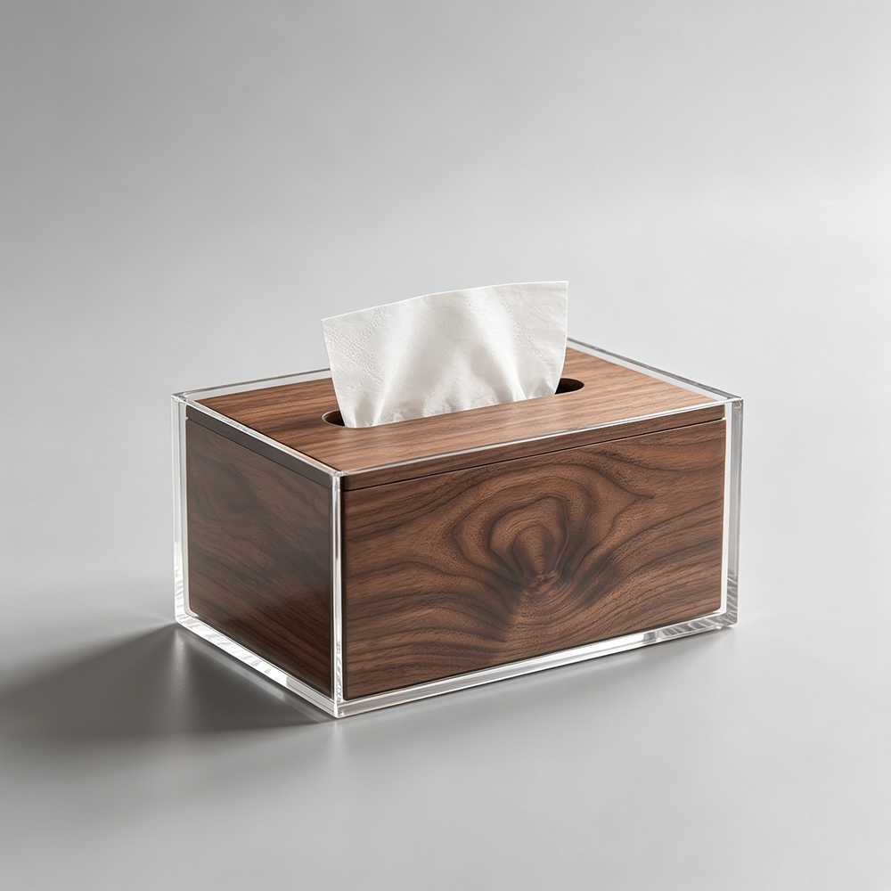 Walnut Wood Spliced Clear Acrylic Tissue Box