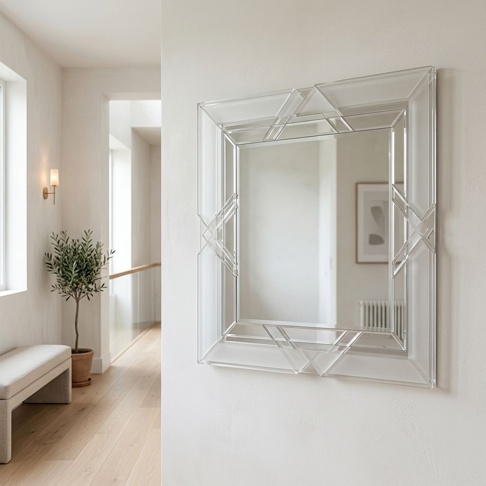 Geometric Interlocking 3D Clear Acrylic Square Wall Mirror