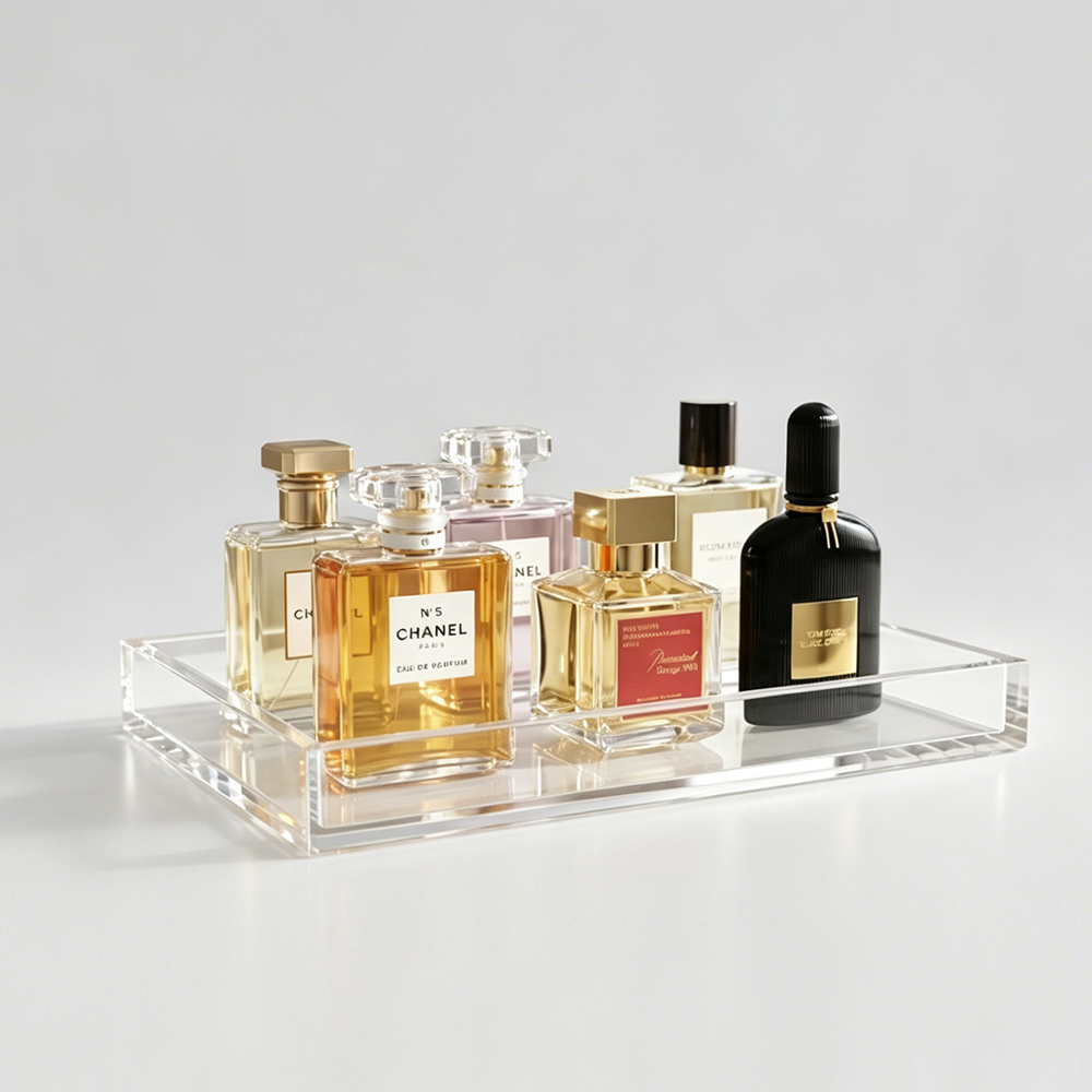 Clear Acrylic Rectangular Vanity Tray With Raised Lip Edge