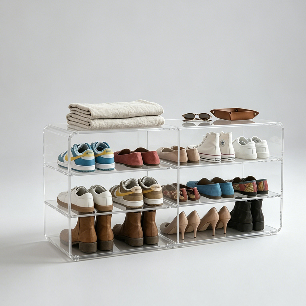3-Tier Open Clear Acrylic Shoe Rack With Top Storage Shelf