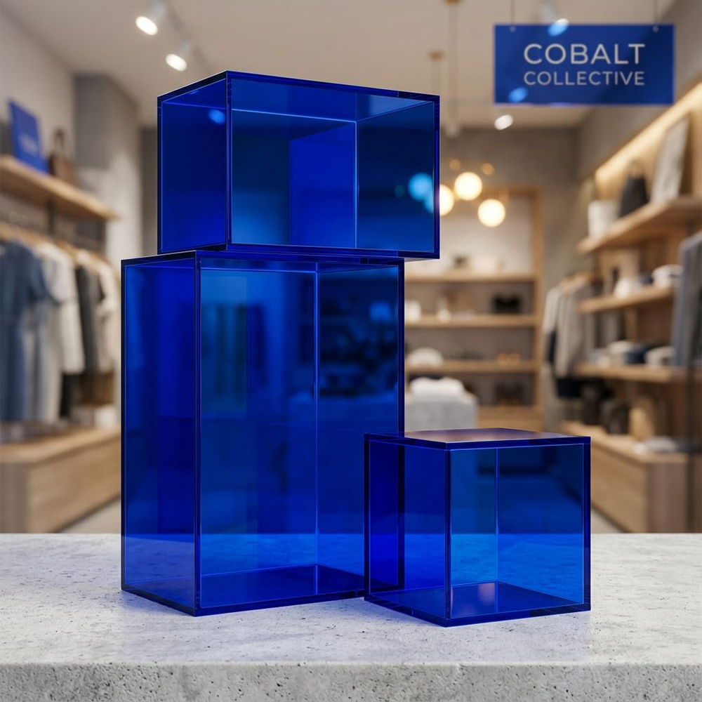 Klein Blue Hollow Acrylic Cube Display Block Set
