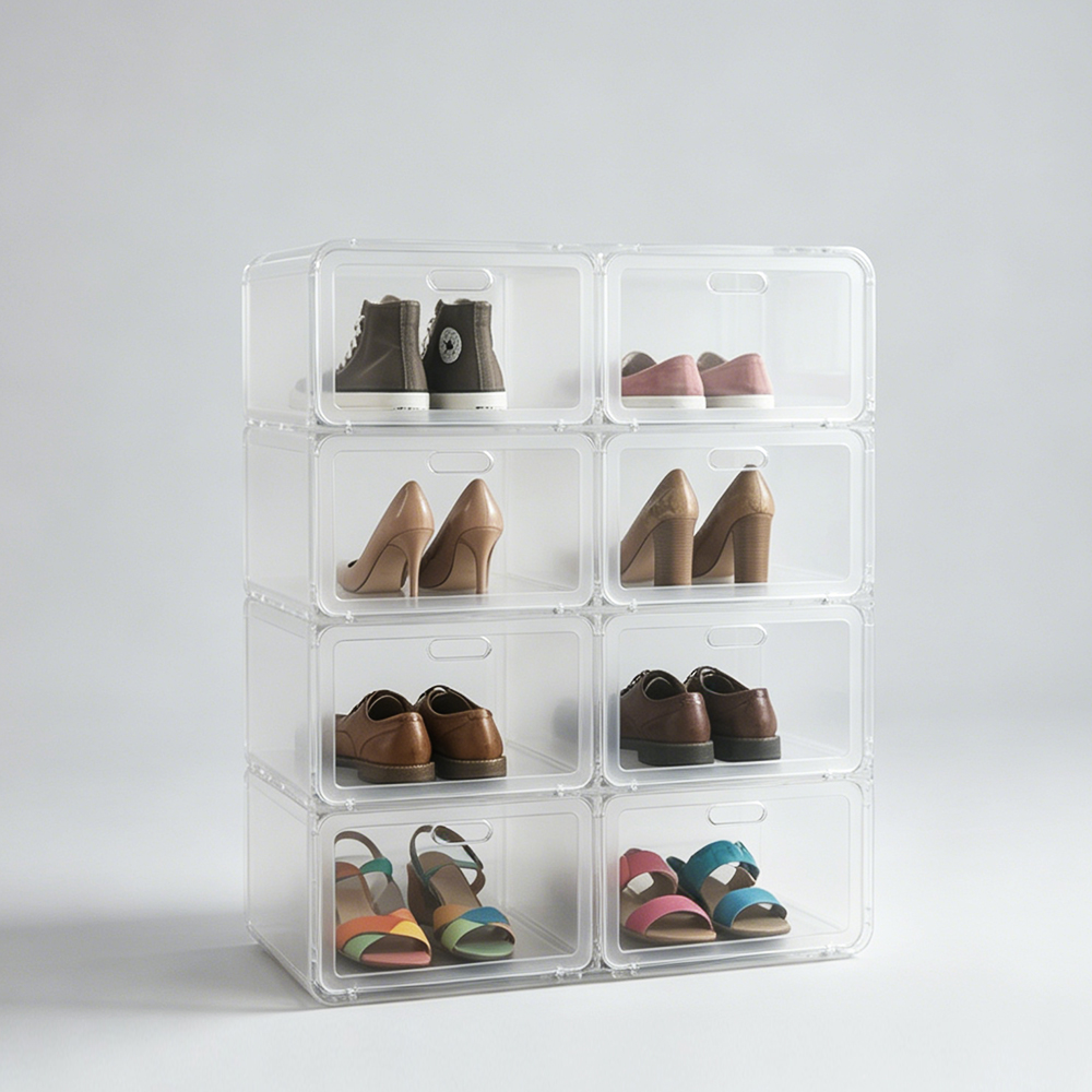 8-Grid Flip Front Stackable Clear Acrylic Shoe Cube Cabinet Set