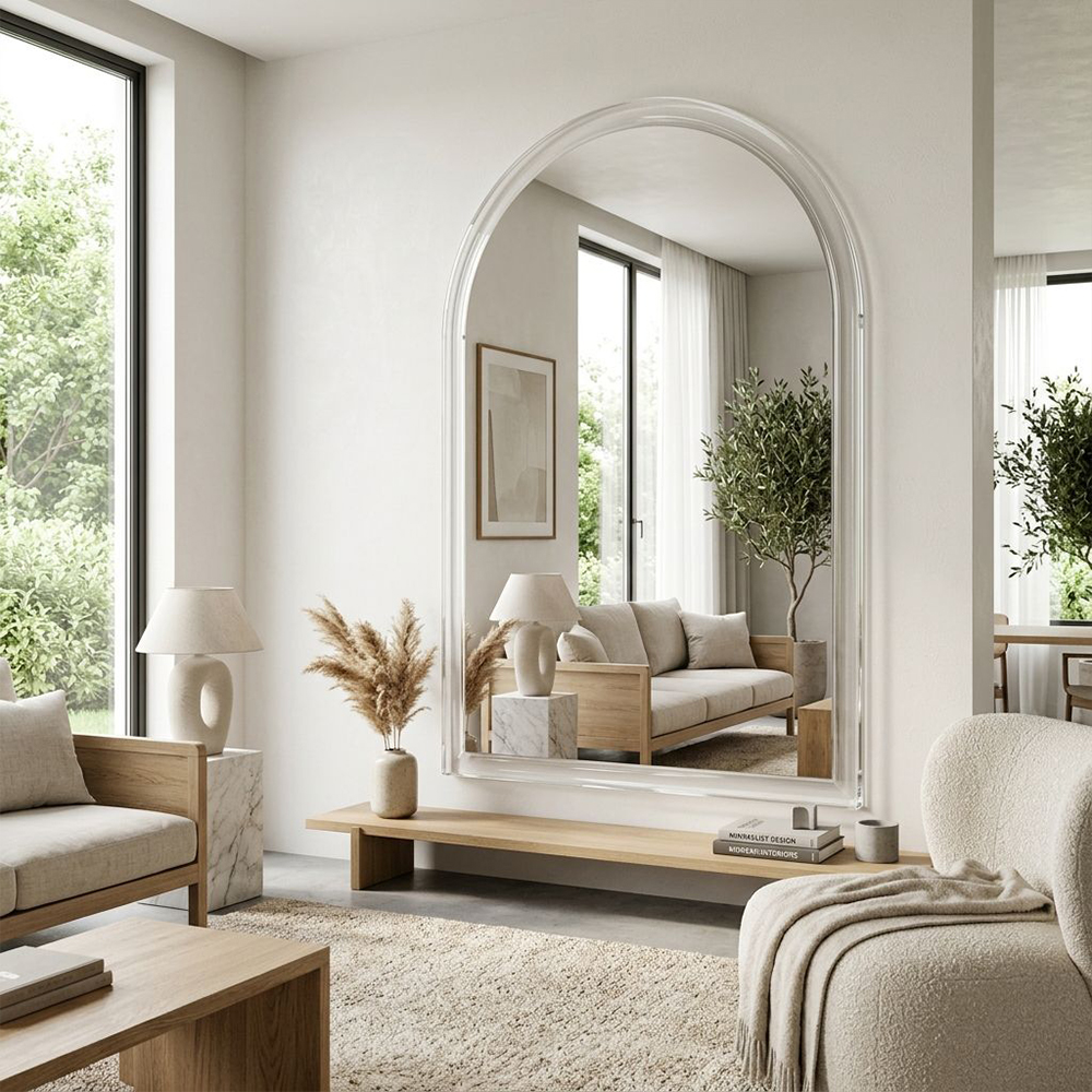 White Arched Rounded Acrylic Full Length Floor Mirror