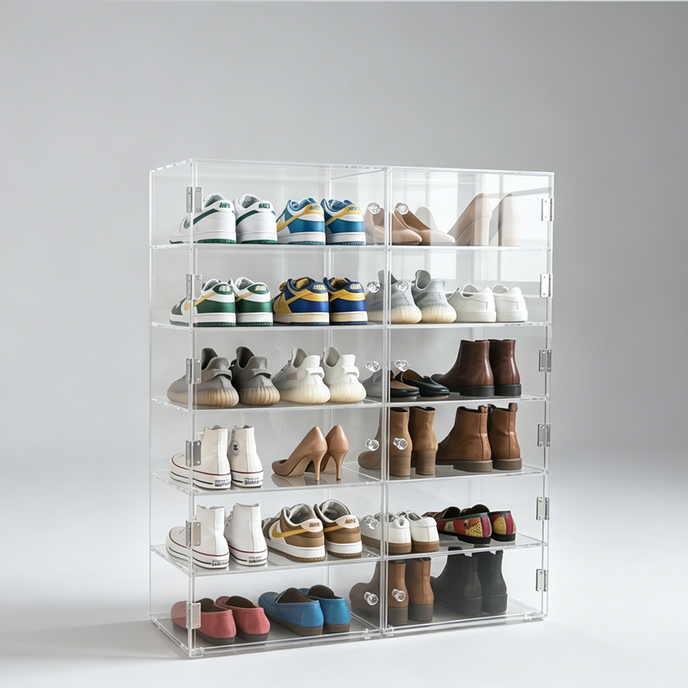 5-Tier Double Compartment Clear Acrylic Floor Standing Shoe Cabinet