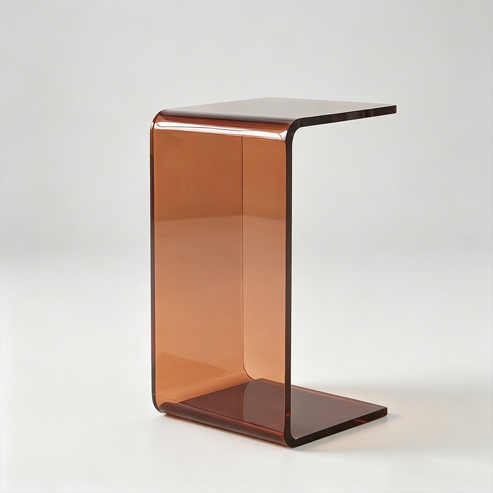 One-Piece Bent Amber Tinted C-Shaped Acrylic Side Table