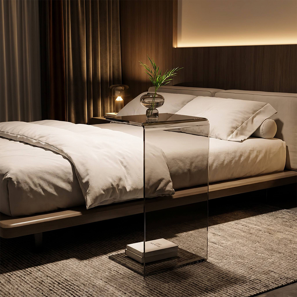 One-Piece Bent Amber Tinted C-Shaped Acrylic Side Table