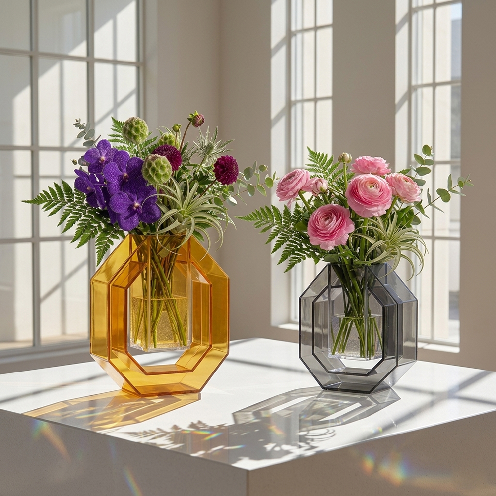 Dual-Tone Octagonal Acrylic Flower Vase