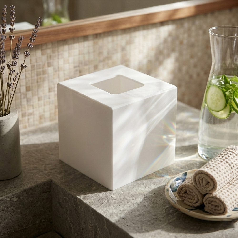 Matte Solid White Square Acrylic Tissue Cube