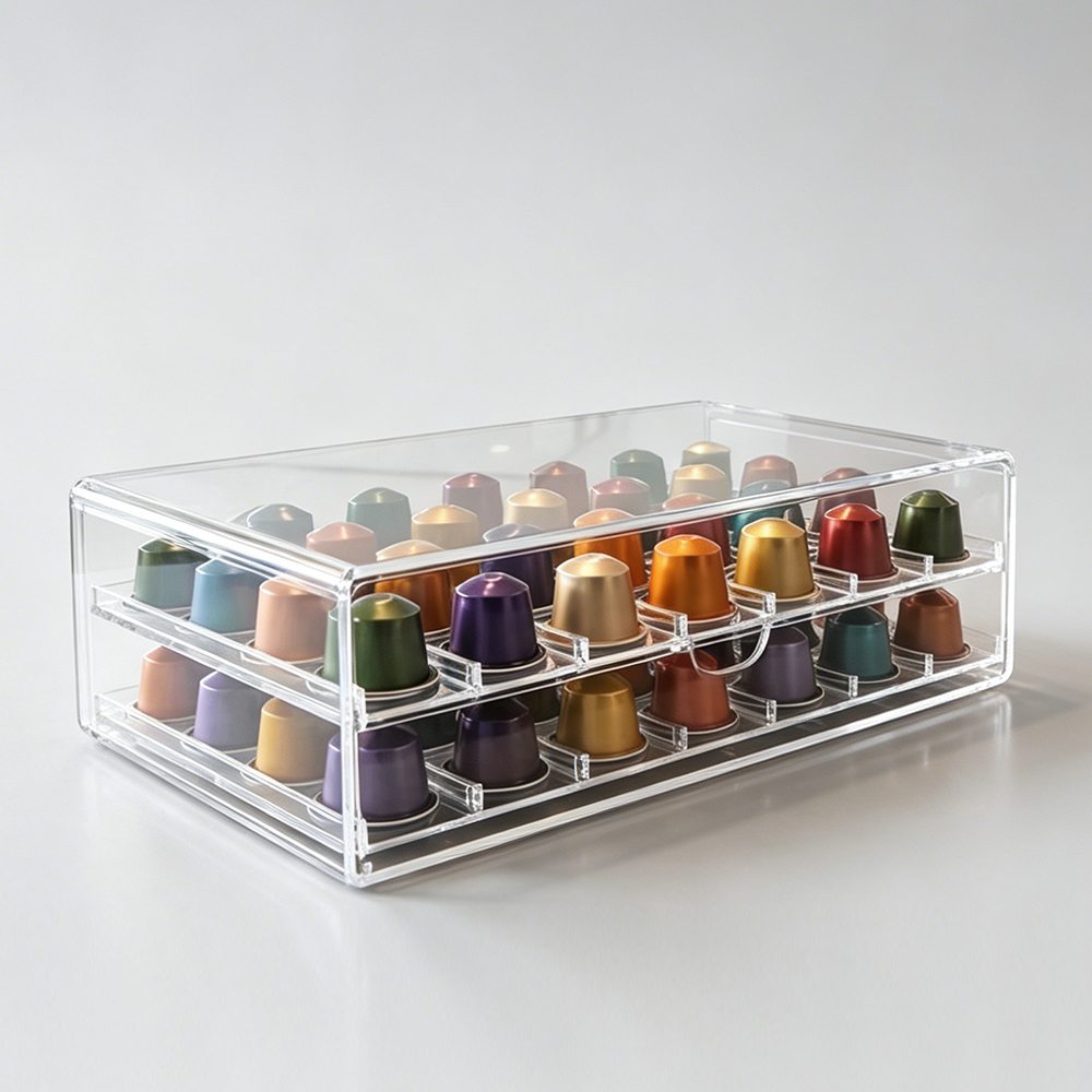 Clear Acrylic Coffee Capsule Organizer with Lid