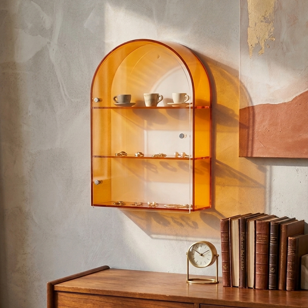 Amber Tinted Acrylic Arched Wall Cabinet