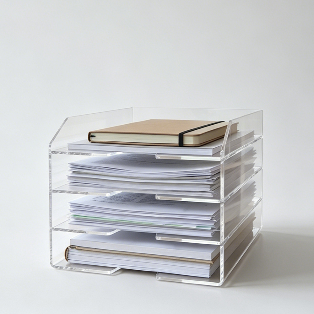 4-Tier Clear Acrylic Desk File Organizer | Wholesale Office Paper & Document Tray