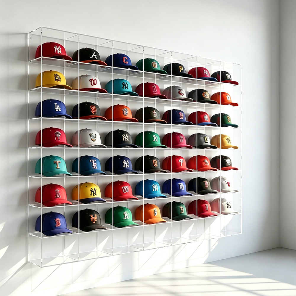 Clear Acrylic Grid Baseball Cap Wall Display Rack