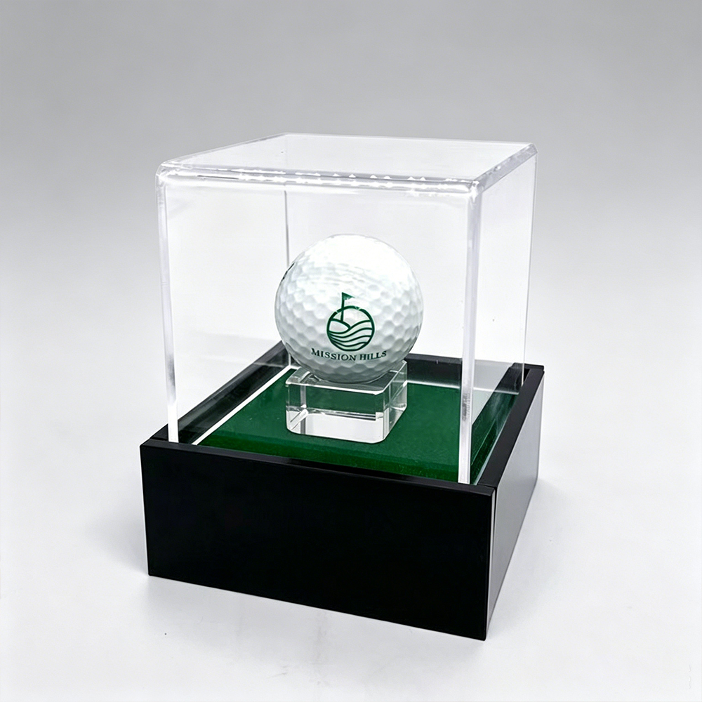 Clear Acrylic Golf Ball Memorabilia Display Cube with Velvet Base