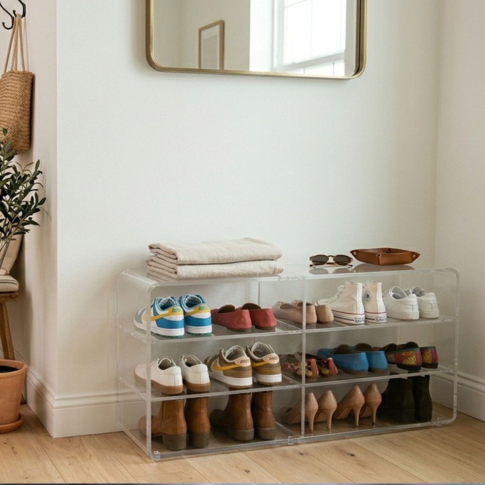 3-Tier Open Clear Acrylic Shoe Rack With Top Storage Shelf