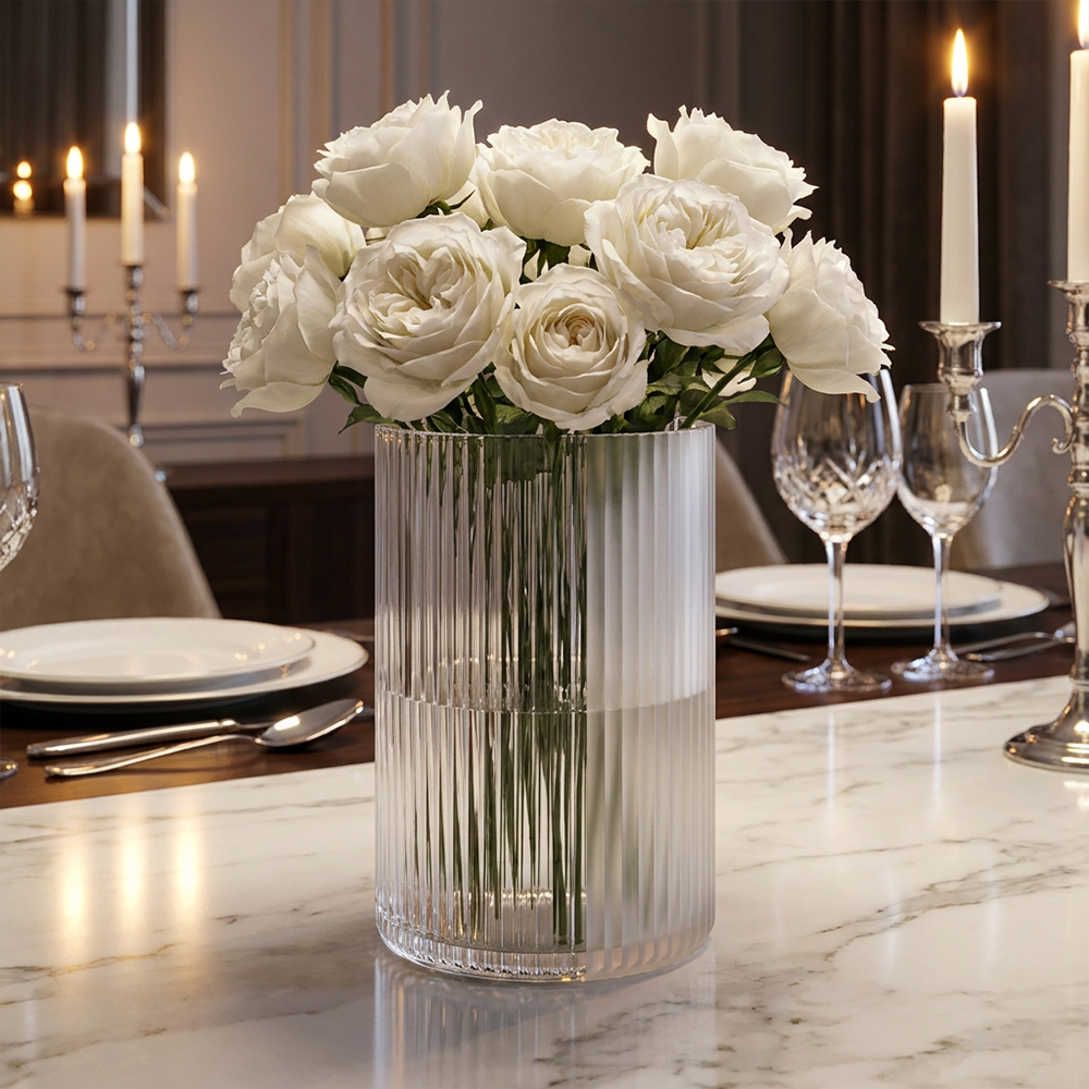 Ribbed Semi-Transparent Acrylic Cylinder Vase
