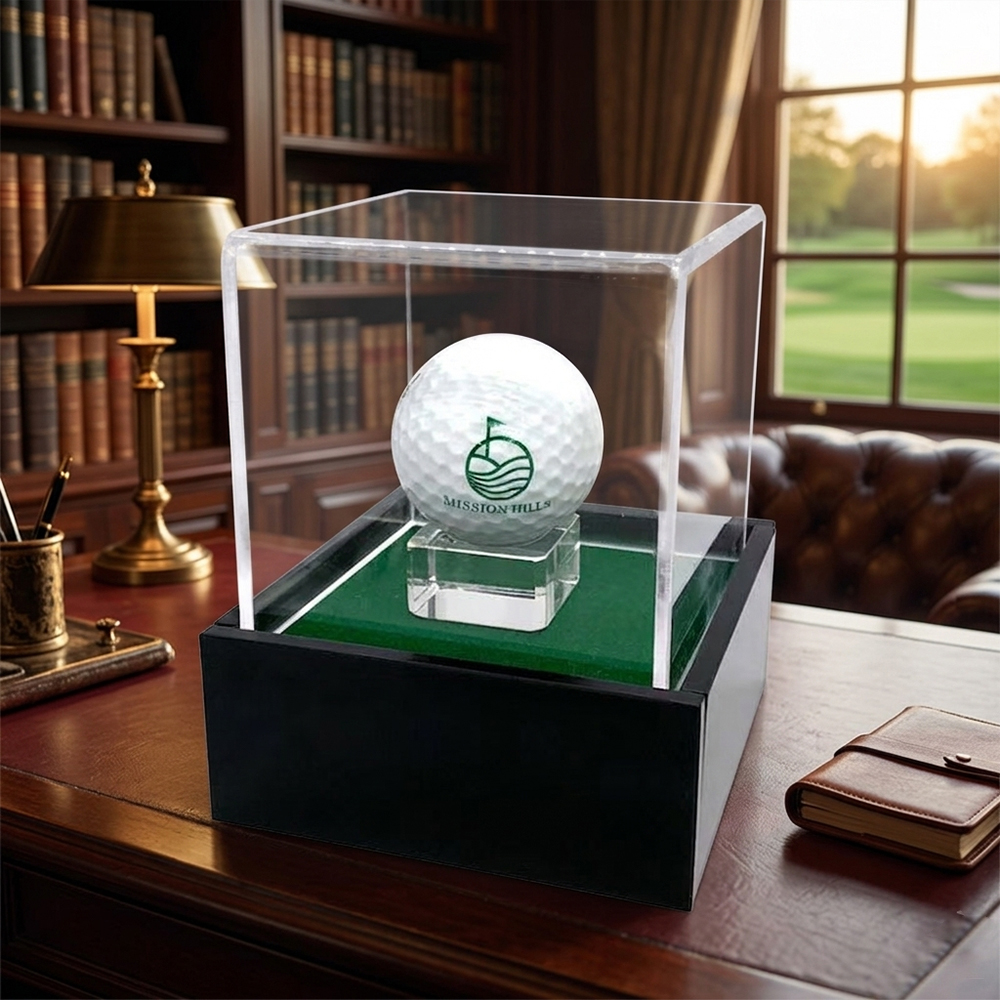 Clear Acrylic Golf Ball Memorabilia Display Cube with Velvet Base