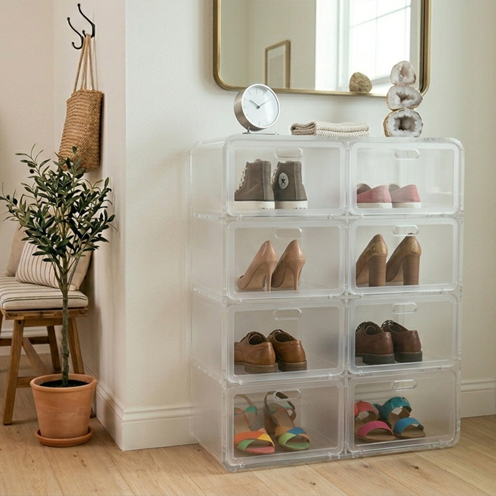8-Grid Flip Front Stackable Clear Acrylic Shoe Cube Cabinet Set