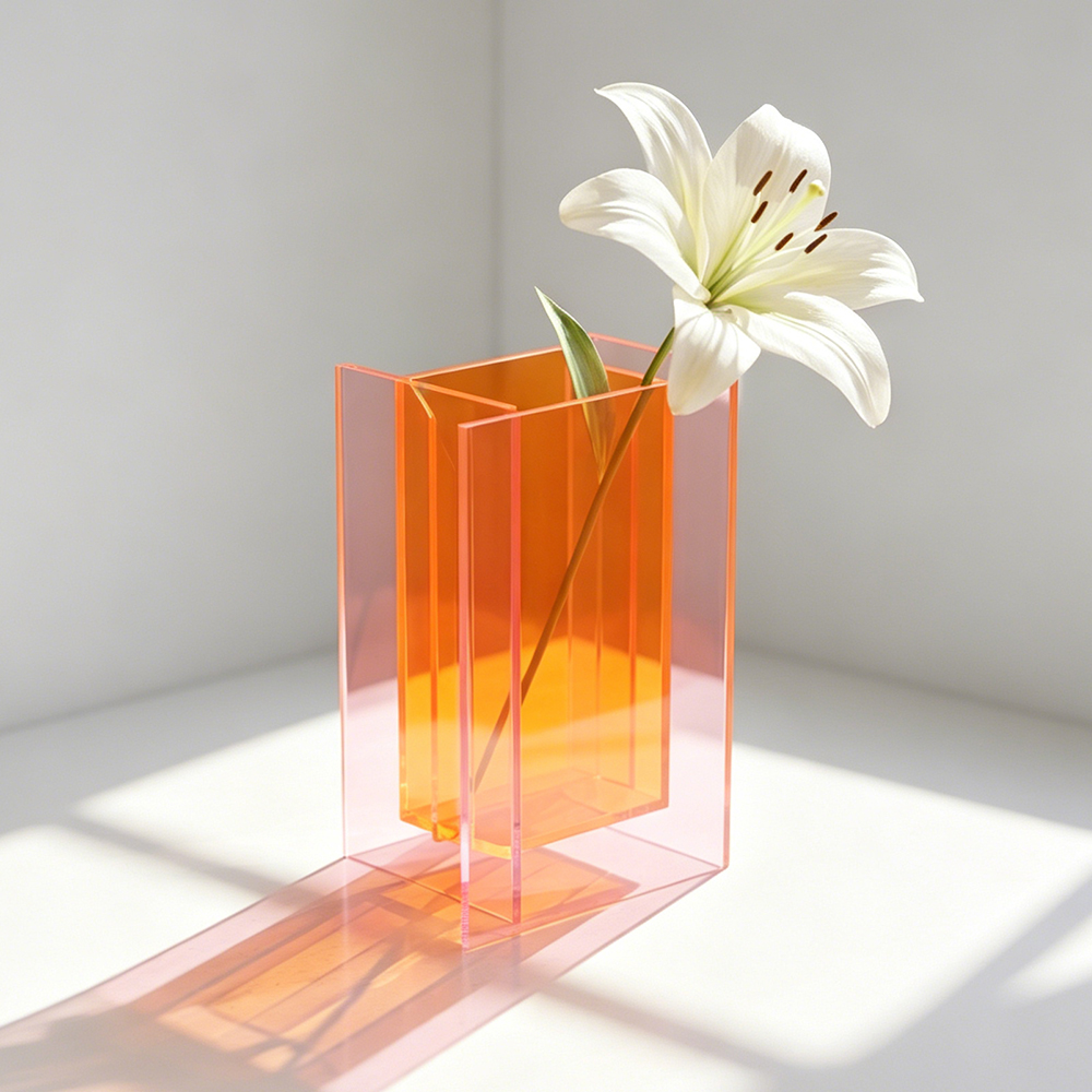 Gradient Orange-Pink Acrylic Square Flower Vase