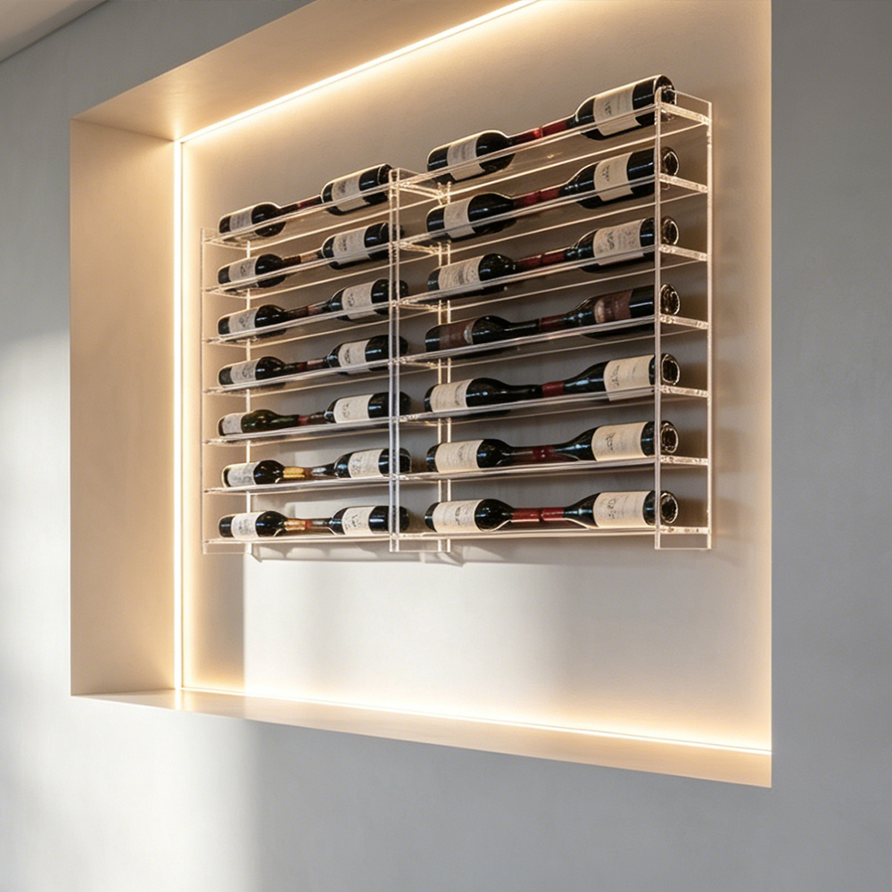 Recessed Clear Acrylic Wine Bottle Wall Rack